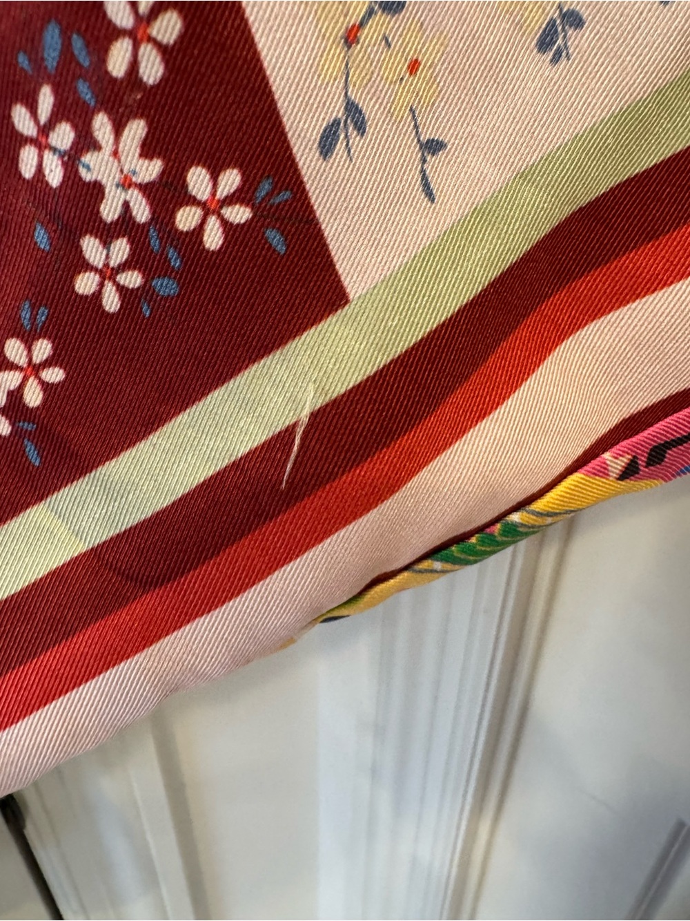 Johnny Was Red & Pink Patchwork Kimono Robe with Olive Trim - Picture 3 of 6